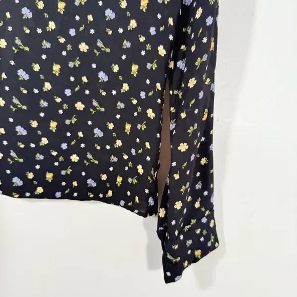 Reformation Violet Black Floral Semi Sheer Long Sleeve Button Up Blouse Small - Picture 14 of 15
